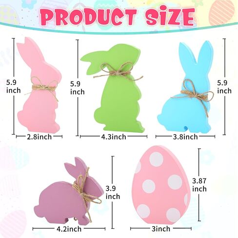 Easter Decorations, 6 pcs Wooden Easter Bunny Egg Signs for Table Centerpiece Tiered Tray Decor Home Indoor Office Party Farmhouse Decor in Kuwait