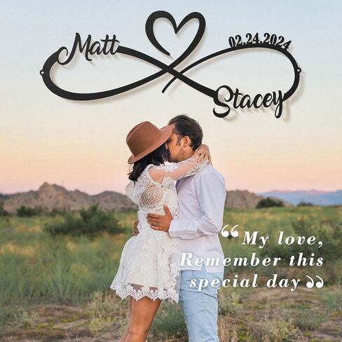 Wedding Gifts for Couples, Personalized Metal Sign With Couples Name and Date, Anniversary Valentines Day Gifts for her him Bridal Shower, Infinity Heart Wall Decor in Saudi Arabia