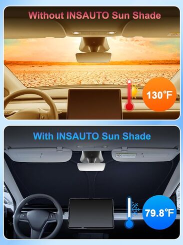 INSAUTO Windshield Sun Shade for 2022 2023 2024 2025 Ford Maverick Accessories, [Upgraded 7-Layer Protection], Foldable Front Windshield Sunshade, Block Out UV Rays & Heat, Keep Car Cool in Kuwait