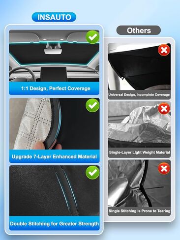 INSAUTO Windshield Sun Shade for 2022 2023 2024 2025 Ford Maverick Accessories, [Upgraded 7-Layer Protection], Foldable Front Windshield Sunshade, Block Out UV Rays & Heat, Keep Car Cool in Kuwait