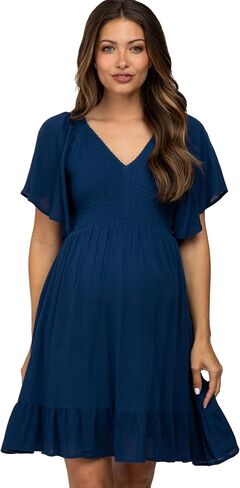 PinkBlush Navy Smocked Front Ruffle Hem Maternity Dress in Kuwait