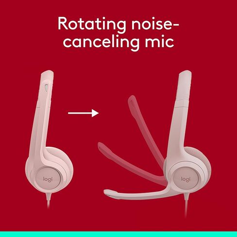 سماعة رأس سلكية من لوجيتك H390 للكمبيوتر الشخصي/الكمبيوتر المحمول، سماعات رأس استريو مع ميكروفون عازل للضوضاء، USB-A، عناصر تحكم مدمجة لاجتماعات الفيديو والموسيقى والألعاب وما بعدها - وردي (متجدد) in Kuwait