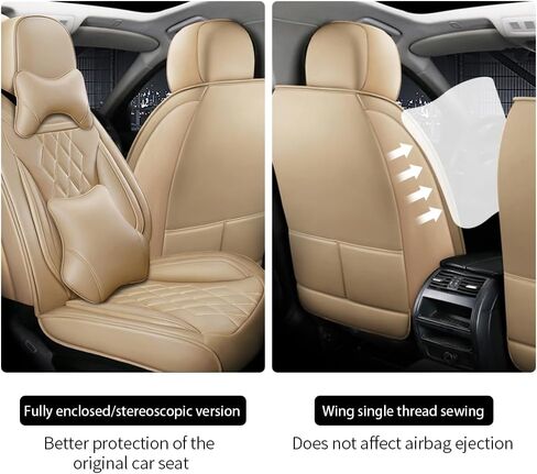 أغطية مقاعد السيارة الجلدية لسيارة Chevy Prizm 1999-2002 مقاومة للماء، مسامية وغير قابلة للانزلاق، أغطية مقاعد السيارة الداخلية من جلد نابا، مريحة ومتينة، سهلة التركيب (5 قطع، فاخرة، بيج) in Kuwait