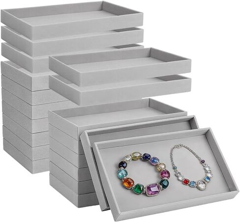 20Pcs Small Velvet Jewelry Tray, 8.3x4.9x0.9Inch Jewelry Storage Display Trays Desktop Decorative Tray for Earring Ring Necklace Bracelet, Grey (1 Grid) in Kuwait
