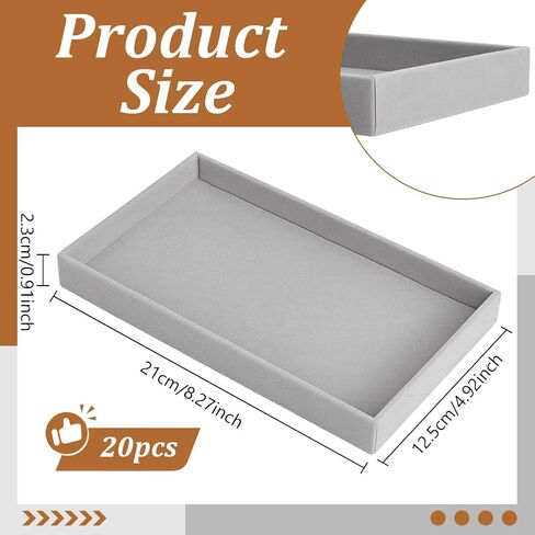 20Pcs Small Velvet Jewelry Tray, 8.3x4.9x0.9Inch Jewelry Storage Display Trays Desktop Decorative Tray for Earring Ring Necklace Bracelet, Grey (1 Grid) in Kuwait