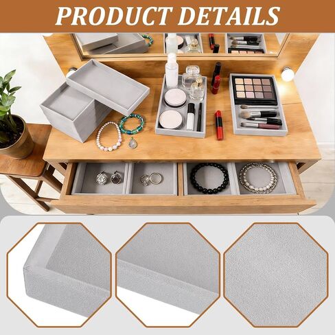 20Pcs Small Velvet Jewelry Tray, 8.3x4.9x0.9Inch Jewelry Storage Display Trays Desktop Decorative Tray for Earring Ring Necklace Bracelet, Grey (1 Grid) in Kuwait