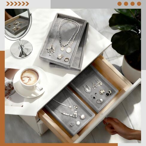 20Pcs Small Velvet Jewelry Tray, 8.3x4.9x0.9Inch Jewelry Storage Display Trays Desktop Decorative Tray for Earring Ring Necklace Bracelet, Grey (1 Grid) in Kuwait