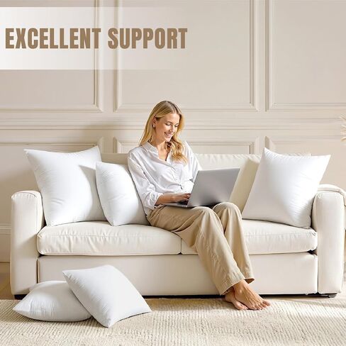 MIULEE 18x18 Pillow Inserts,Set of 2 100% Virgin Microfiber with Cotton Cover Throw Pillows for Couch Sofa and Bed in Kuwait