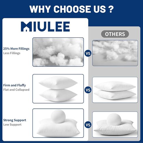 MIULEE 18x18 Pillow Inserts,Set of 2 100% Virgin Microfiber with Cotton Cover Throw Pillows for Couch Sofa and Bed in Kuwait