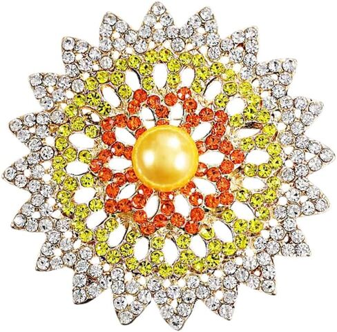 Vintage Rhinestone Flower Brooch Pins for Women, Large Crystal Sunflower Brooch, Statement Sparkly Brooch Pin for Wedding Party Dress Coat Scarf Jewelry Gift in Saudi Arabia