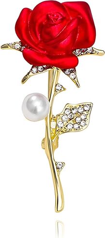 Rose Flower Brooch Pin for Women Fashion Crystal Flower Lapel Elegant Crystal Red 3D Floral Pin Wedding Jewelry in Saudi Arabia