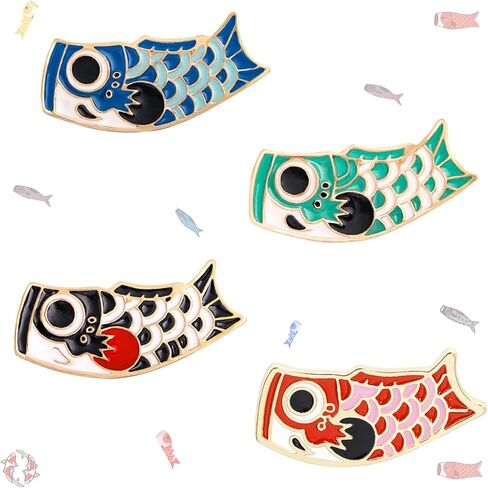 4Pcs Japanese Koi Fish Brooch, Cute Cartoon Red Black Koi Enamel Pin, Alloy Metal Animal Badge for Clothes Backpacks, Aesthetic Lapel Pin Gift for Women Pin Collectors in Kuwait