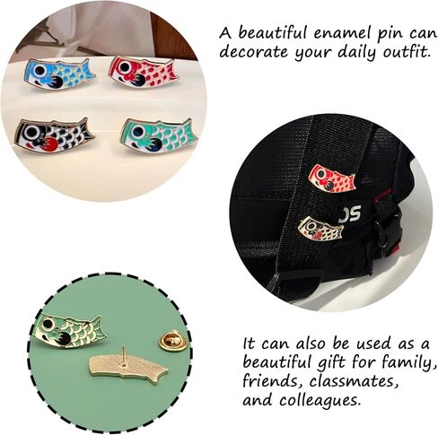 4Pcs Japanese Koi Fish Brooch, Cute Cartoon Red Black Koi Enamel Pin, Alloy Metal Animal Badge for Clothes Backpacks, Aesthetic Lapel Pin Gift for Women Pin Collectors in Kuwait