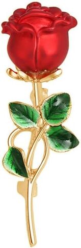 Red Rose Flower Brooch for Women Girls Cute Floral Green Leaf Lapel Pin Accessories Boutonniere Corsage for Hat Bag Suit Tie for Party Dance Wedding Banquet Jewelry in Saudi Arabia