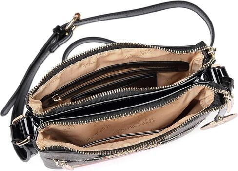 Frida Kahlo Viva La Vida Crossbody Bag, Black Floral Art Design, Multi-Compartment with Gold Hardware and Patent Leather in Kuwait