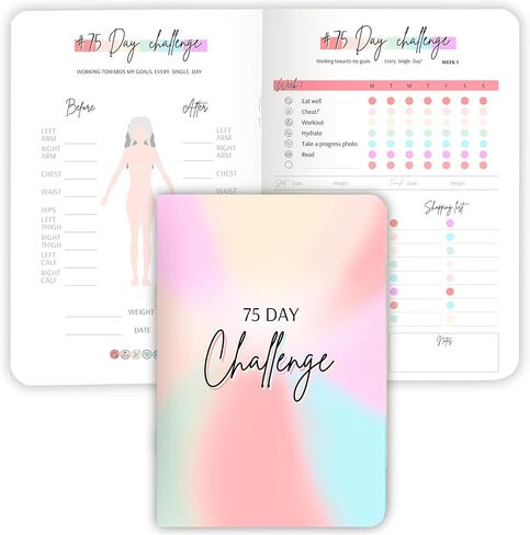 75 Day Challenge Tracker Notebook A5 | Colourful 75 Day Fitness & Habit Journal with Measurement Pages, Weekly Goal & Habit Tracker, Meal Planner, Bonus Pull-Out Poster, 120gsm Paper in Saudi Arabia