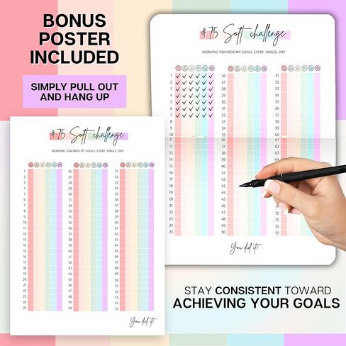 75 Day Challenge Tracker Notebook A5 | Colourful 75 Day Fitness & Habit Journal with Measurement Pages, Weekly Goal & Habit Tracker, Meal Planner, Bonus Pull-Out Poster, 120gsm Paper in Saudi Arabia