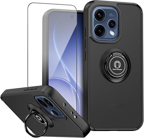 QUIETIP Case Compatible with Oppo Reno 12F with Screen Protector,TPU + Hard PC Magnetic Ring Car Mount Stand Cover,Black in Saudi Arabia