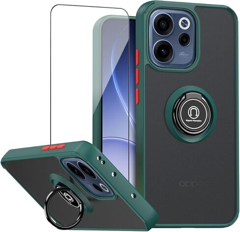 QUIETIP Case Compatible with Oppo Reno 12F with Screen Protector,TPU + Hard PC Magnetic Ring Car Mount Stand Cover,Black in Saudi Arabia