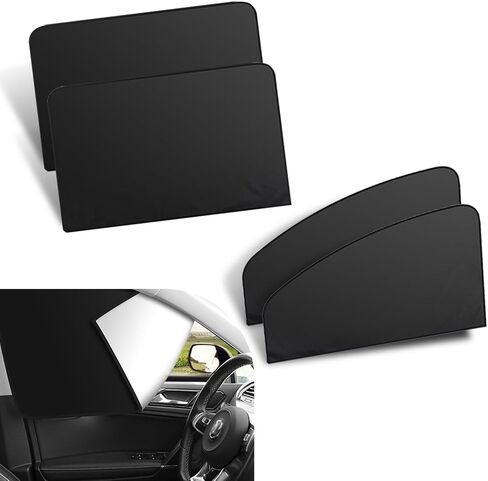 Car Window Glass Sunshade, Foldable Nano Black Rubber Cloth Cooling Heat Insulation Full Shade Sunshade, Non-destructive Adsorption Mounting Accessories, Summer Essentials (Black) in Kuwait