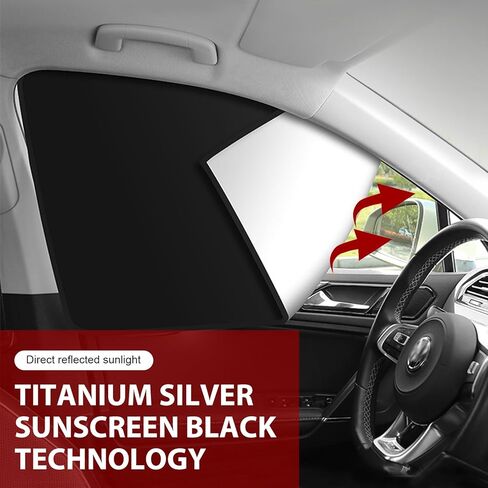 Car Window Glass Sunshade, Foldable Nano Black Rubber Cloth Cooling Heat Insulation Full Shade Sunshade, Non-destructive Adsorption Mounting Accessories, Summer Essentials (Black) in Kuwait