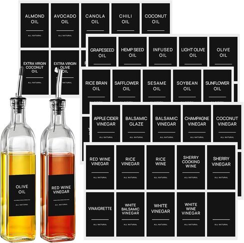 50 Oil and Vinegar Labels for Bottles,Preprinted Condiments Label Stickers for Organizing Oil Dispenser Bottle Jar, Black Matte in Saudi Arabia
