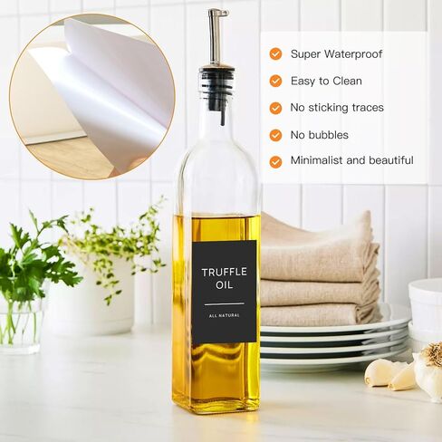 50 Oil and Vinegar Labels for Bottles,Preprinted Condiments Label Stickers for Organizing Oil Dispenser Bottle Jar, Black Matte in Saudi Arabia