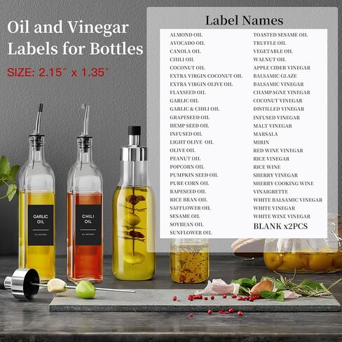 50 Oil and Vinegar Labels for Bottles,Preprinted Condiments Label Stickers for Organizing Oil Dispenser Bottle Jar, Black Matte in Saudi Arabia