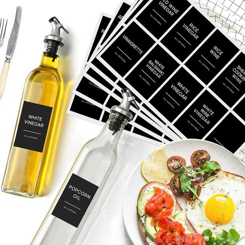 50 Oil and Vinegar Labels for Bottles,Preprinted Condiments Label Stickers for Organizing Oil Dispenser Bottle Jar, Black Matte in Saudi Arabia