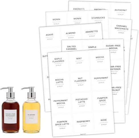 84PCS Coffee Syrup Labels, White Minimalist Preprinted Coffee Syrup Stickers Waterproof Coffees Syrups Pump Stickers Coffees Syrups Labels Set for Bottles Bar Containers Dispenser Organization in Saudi Arabia