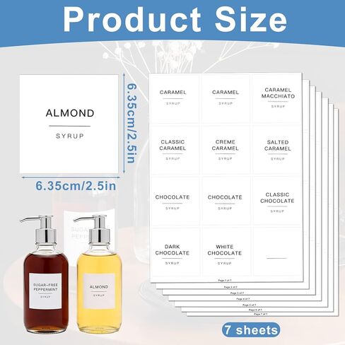 84PCS Coffee Syrup Labels, White Minimalist Preprinted Coffee Syrup Stickers Waterproof Coffees Syrups Pump Stickers Coffees Syrups Labels Set for Bottles Bar Containers Dispenser Organization in Saudi Arabia