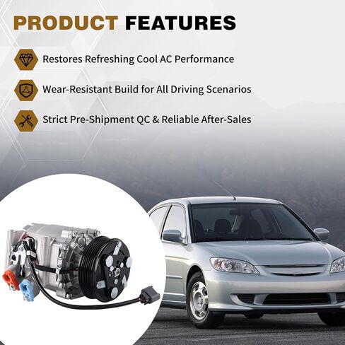 CO 4914AC Air Conditioner AC Compressor Compatible with Honda Civic 1.7L 2002 2003 2004 2005 Replace 0610061 6511266 2004914AM in Kuwait