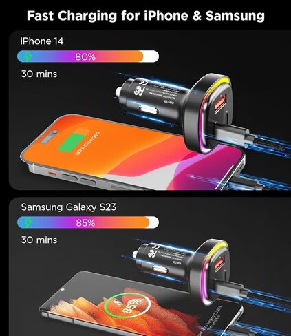 شاحن سيارة USB C، [صغير، ملائم، معدني] محول شاحن سيارة مع منفذ شحن سريع 30 وات PD + 30 وات QC3.0 لهاتف iPhone 14/13/12/11 Pro Max Mini X Samsung Galaxy S23/22/21 iPad Pro Pixel والمزيد in Saudi Arabia