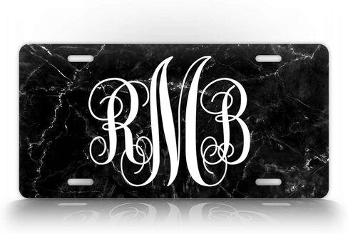 SignsAndTagsOnline لوحة ترخيص مخصصة بحروف من الرخام الأسود الأنيق وعلامة تلقائية بالأحرف الأولى مخصصة in Kuwait