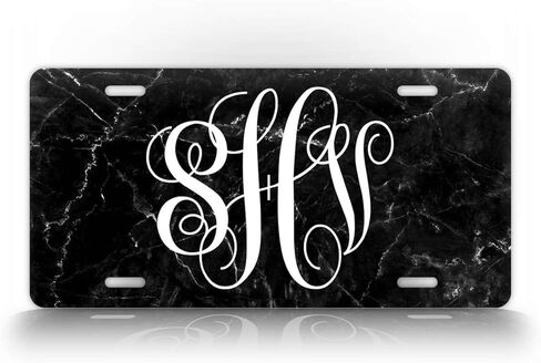 SignsAndTagsOnline لوحة ترخيص مخصصة بحروف من الرخام الأسود الأنيق وعلامة تلقائية بالأحرف الأولى مخصصة in Kuwait