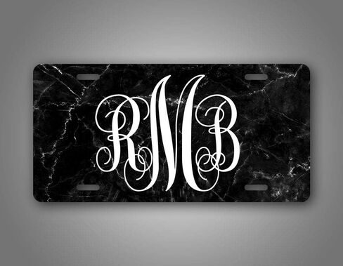 SignsAndTagsOnline لوحة ترخيص مخصصة بحروف من الرخام الأسود الأنيق وعلامة تلقائية بالأحرف الأولى مخصصة in Kuwait