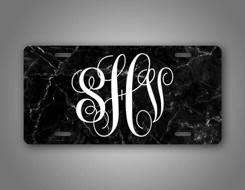 SignsAndTagsOnline لوحة ترخيص مخصصة بحروف من الرخام الأسود الأنيق وعلامة تلقائية بالأحرف الأولى مخصصة in Kuwait