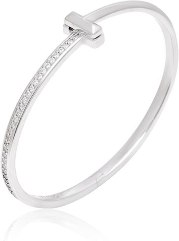 18K Gold Plated Bracelet for Women | 925 Sterling Silver T-Bar Bangle Slim Hinged Cuff with Sparkling Cubic Zirconia CZ | Anti-Tarnish Hypoallergenic Jewelry Gift for Her in Saudi Arabia