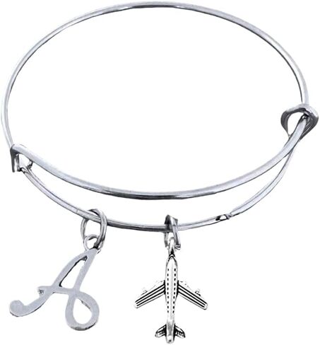 Personalized Airplane Charm Bangle Bracelet with Initial Charm, Airplane Jewelry Gifts for Women, Teens and Girls in Saudi Arabia