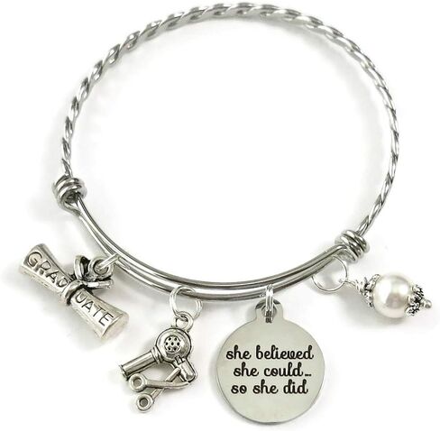 SCRAPHEART HAIRSTYLISTS Hairdressing Graduation Gift, SHE BELIEVED She Could So She Did Cosmetology Graduation Gift Bracelet, Cosmetology Graduate Gift, Hair Dryer Stylist Gift in Saudi Arabia