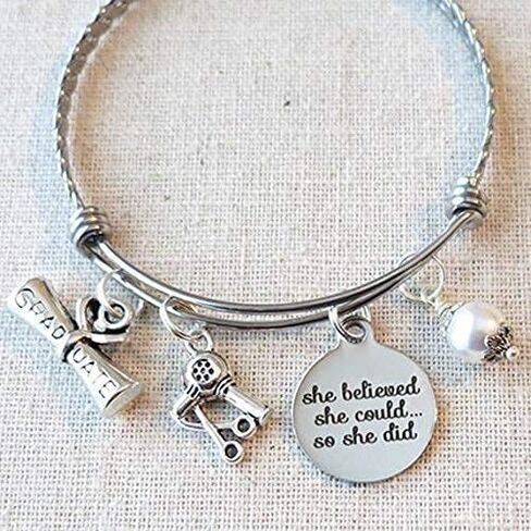 SCRAPHEART HAIRSTYLISTS Hairdressing Graduation Gift, SHE BELIEVED She Could So She Did Cosmetology Graduation Gift Bracelet, Cosmetology Graduate Gift, Hair Dryer Stylist Gift in Saudi Arabia