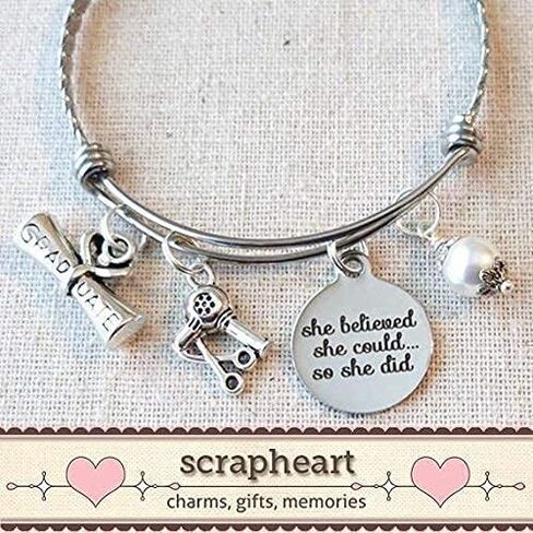 SCRAPHEART HAIRSTYLISTS Hairdressing Graduation Gift, SHE BELIEVED She Could So She Did Cosmetology Graduation Gift Bracelet, Cosmetology Graduate Gift, Hair Dryer Stylist Gift in Saudi Arabia