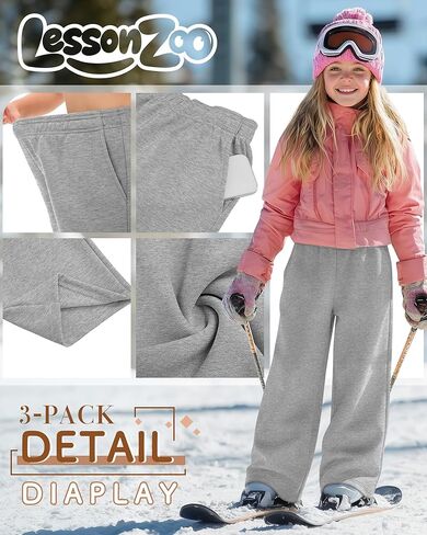 3 Pack Girls' Sweatpants Athletic Straight Leg Elastic Waist Joggers with Pockets Kids Teen Wide Baggy Casual Pants in Saudi Arabia