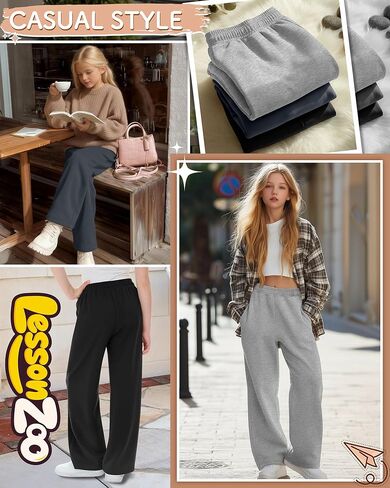 3 Pack Girls' Sweatpants Athletic Straight Leg Elastic Waist Joggers with Pockets Kids Teen Wide Baggy Casual Pants in Saudi Arabia