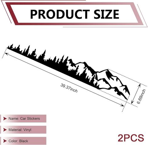 2 PCS Car Mountain Tree Forest Decals, Mountain Tree Decals Sticker Vinyl Decals, Waterproof Car Body Side Door Truck Tailgate Exterior Decoration, for Most Cars SUV Off-Road Vehicles (Black) in Kuwait
