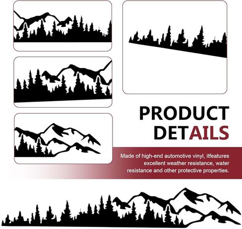2 PCS Car Mountain Tree Forest Decals, Mountain Tree Decals Sticker Vinyl Decals, Waterproof Car Body Side Door Truck Tailgate Exterior Decoration, for Most Cars SUV Off-Road Vehicles (Black) in Kuwait