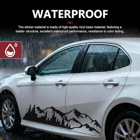 2 PCS Car Mountain Tree Forest Decals, Mountain Tree Decals Sticker Vinyl Decals, Waterproof Car Body Side Door Truck Tailgate Exterior Decoration, for Most Cars SUV Off-Road Vehicles (Black) in Kuwait