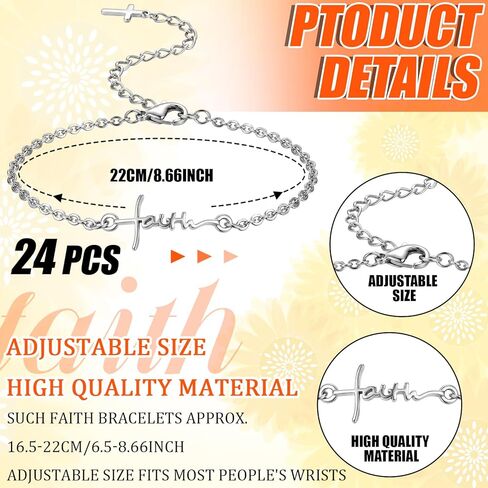 Rtteri 24 Set Faith Cross Bracelets Inspirational Birthday Jewelry Gift Bulk with Cards Stainless Steel Cross Hope Charm Adjustable Faith Bracelet Religious Accessories for Church Women Christian Gift in Saudi Arabia