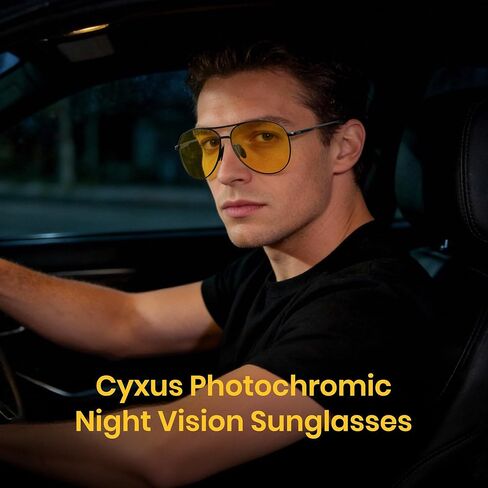 Cyxus Photochromic Night Vision Polarized Sunglasses for Driving Anti Glare Classic Aviator Sunglasses for Men Women 1489Hi02 in Saudi Arabia