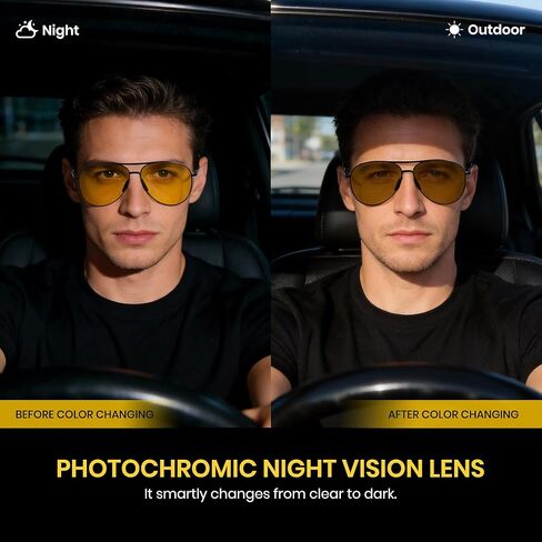 Cyxus Photochromic Night Vision Polarized Sunglasses for Driving Anti Glare Classic Aviator Sunglasses for Men Women 1489Hi02 in Saudi Arabia